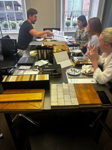 Timber and tile samples presented to the team at the Savills lunch and learn
